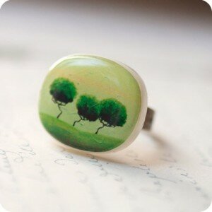 Кольцо Летние деревья (зеленый)